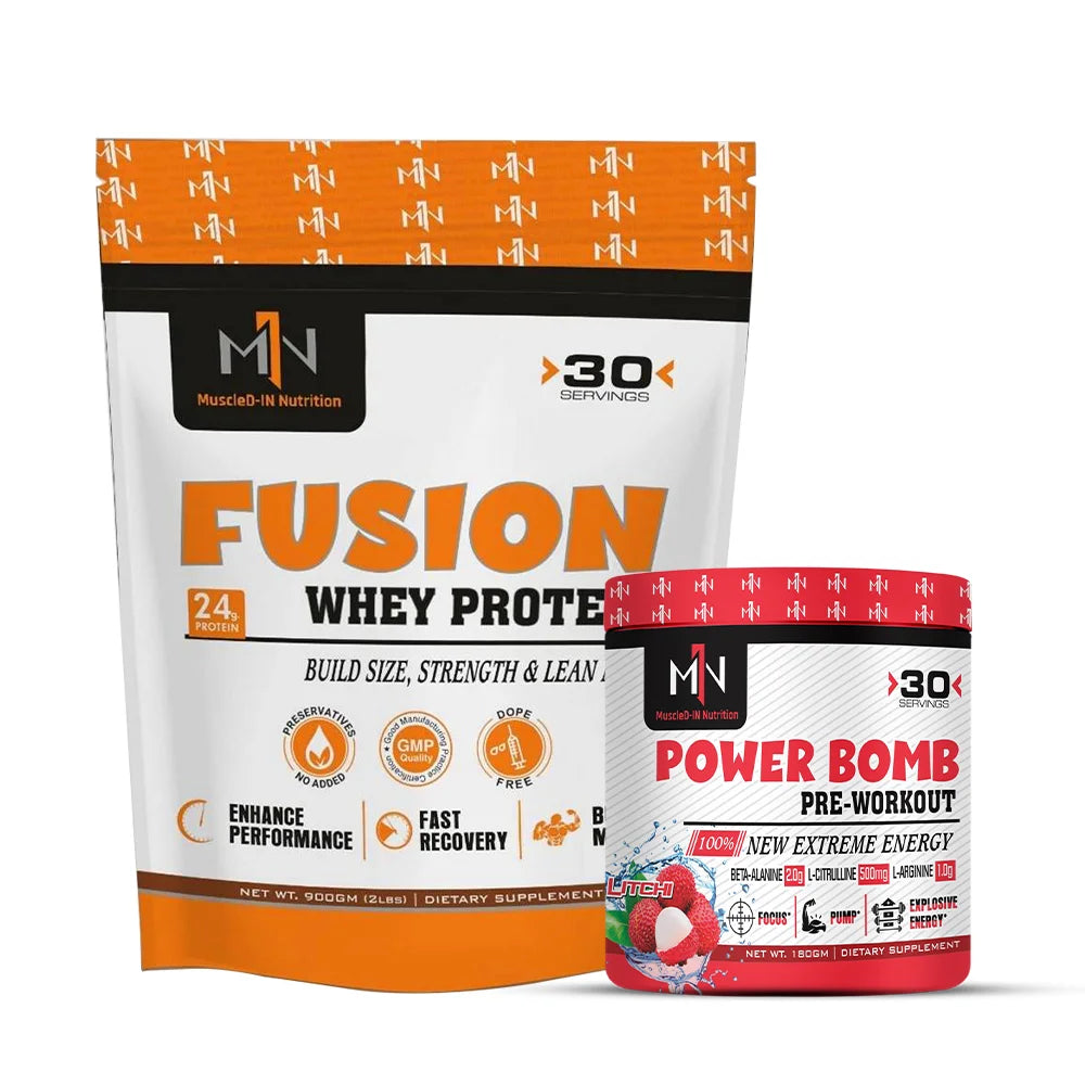Muscled-IN Nutrition Fusion Whey Protein + Power Bomb Pre Workout Combo Pack
