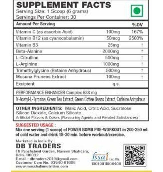 MuscleD-IN Power Bomb Pre-Workout – Advanced Pre-Training Formula for Explosive Energy & Pump