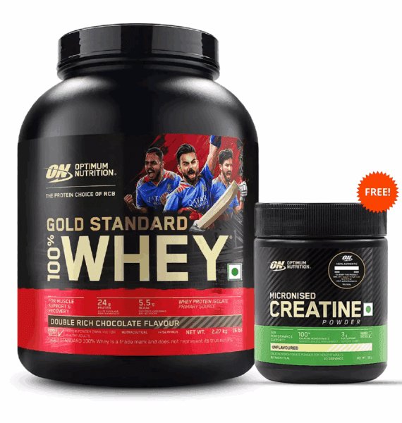 Optimum Nutrition (ON) Gold Standard 100% Whey Protein (2.27kg, Double Rich Chocolate) + FREE ON Micronised Creatine (100g)
