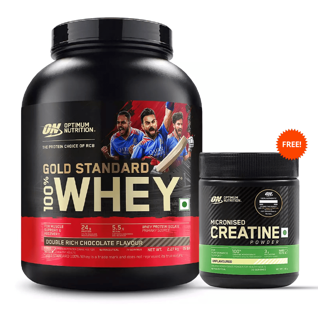 Optimum Nutrition (ON) Gold Standard 100% Whey Protein (2.27kg, Double Rich Chocolate) + FREE ON Micronised Creatine (100g)