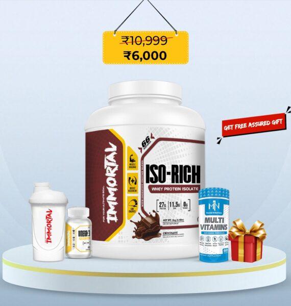 Immortal ISO-Rich Whey Protein Isolate 2kg – Chocolate Flavor | Free Shaker, Omega 3, Multivitamin & Surprise Gift