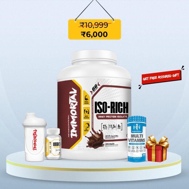 Immortal ISO-Rich Whey Protein Isolate 2kg – Chocolate Flavor | Free Shaker, Omega 3, Multivitamin & Surprise Gift