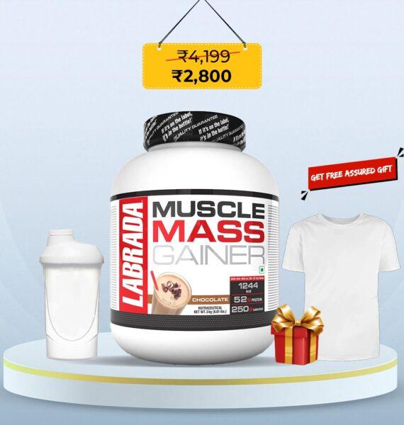 Labrada Muscle Mass Gainer 3kg – Chocolate | Free Shaker, T-Shirt & Surprise Gift